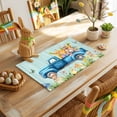 thumbnail image 4 of Easter Rabbit Placemats Set of 1, Blue Car with Bunny Easter Eggs Teal Wood Grain Heat Insulated Linen Place Mats, Washable Stain-Proof Table Mats for Dining Tables Holiday Decor 13x19 Inches, 4 of 9