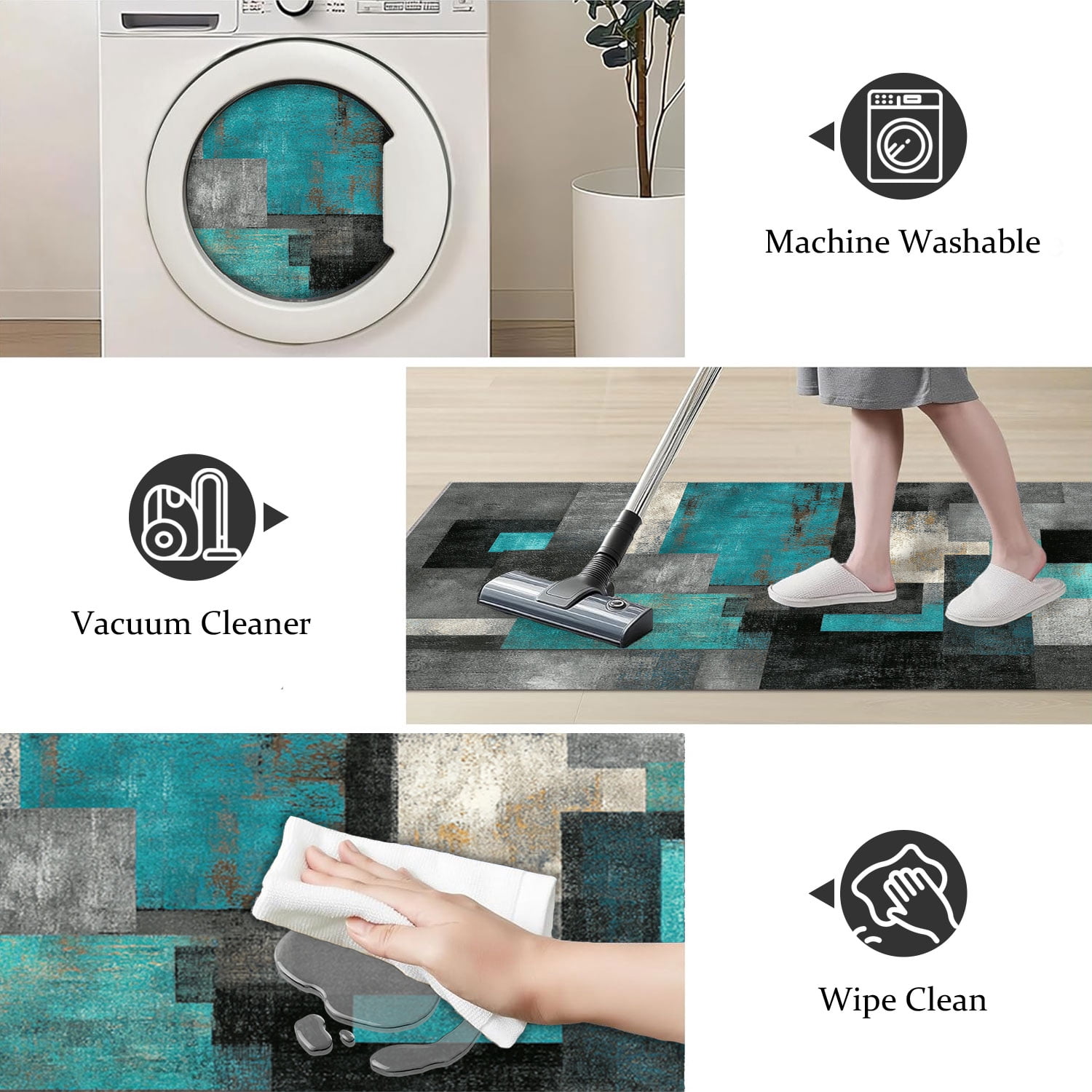 3 Piece Kitchen Rug Set, Non-Slip And Washable, Abstract Pattern Kitchen Hallway Rug, Soft And Comfortable, Suitable For Sinks, Floors, Entrances, Hallways and Bathrooms
