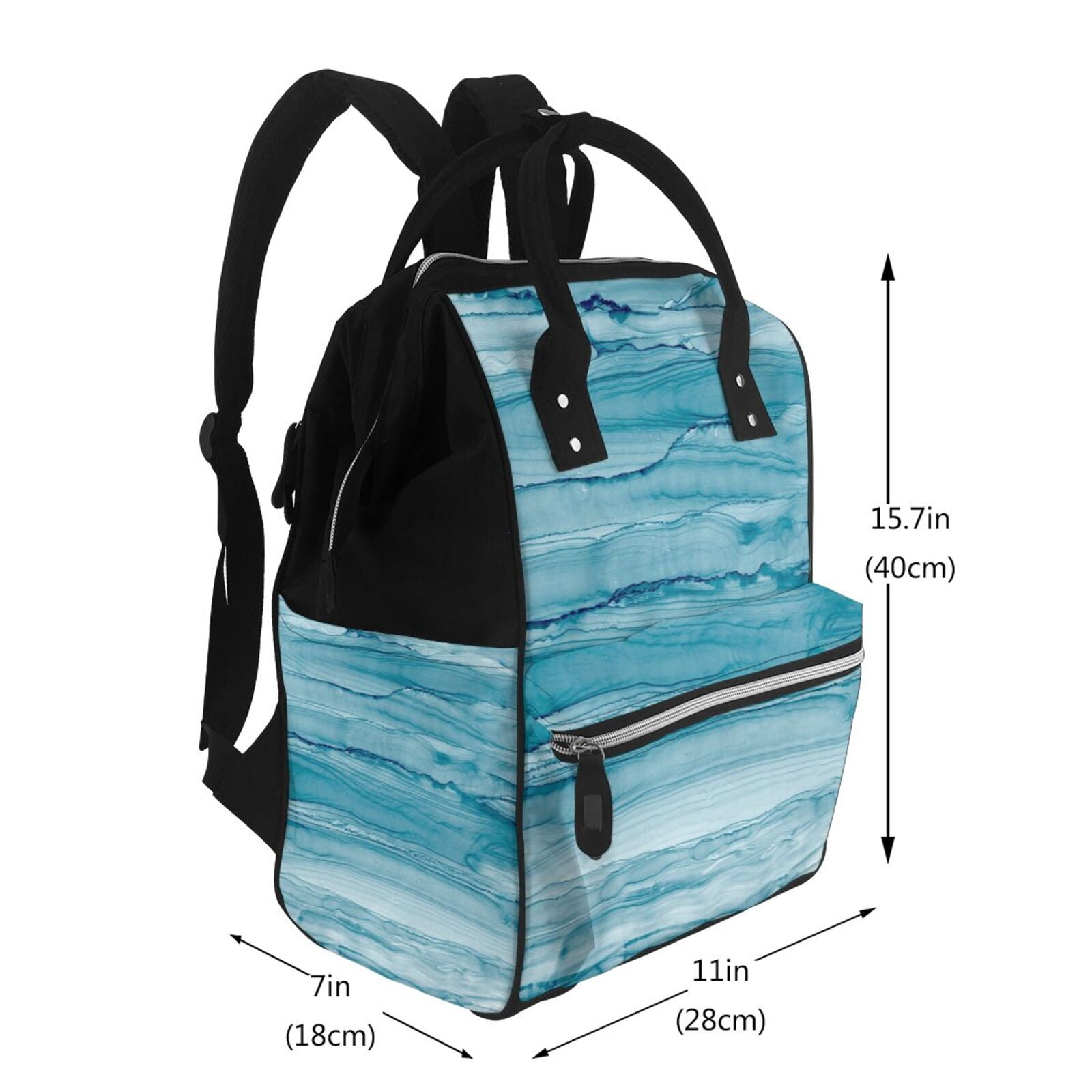 Ratiio Teal Turquoise Fluid Stripes Mummy Backpack - Waterproof Twill Canvas, Large Capacity Diaper Bag with Multiple Pockets and Adjustable Straps