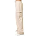 thumbnail image 2 of Sofra Women's Fleece Wide Leg Cargo Pants with Pockets M, Oat, 2 of 3
