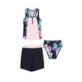 thumbnail image 2 of YONGHS Kids Girls 3 Piece Tankini Swimsuit Floral Print Top with Boyshorts Bottoms Swimwear 4-16 Black Floral 16, 2 of 7