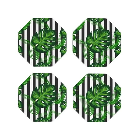 

Matuu Palm Greenery for Cup Coasters Set of 4 Leather Coasters Desk Coasters for Office Measures 4” x 4”-Octagon