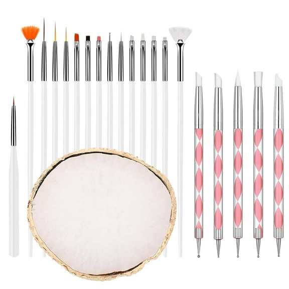 21pcs Nail Art Design Tools - 15pcs Paint Brushes Set with 5pcs 2-way Dotting Pens & Gold-Rimmed Resin Palette
