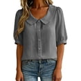 thumbnail image 2 of Kezqiaxn White Button Down Shirt Women Fashion Half Sleeve Collared Dressy Summer Tops Business Work Blouses, 2 of 9