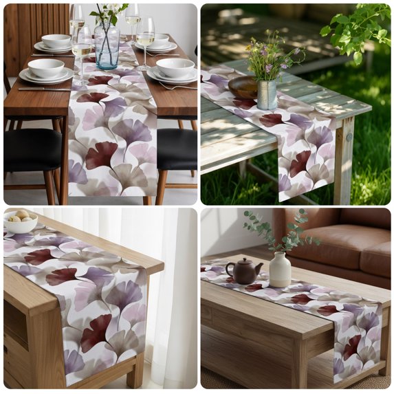 Table Runners 120 Inches Long Dress Scarves, Purple Grey Ginkgo Leaves Farmhouse Coffee/Dining/Kitchen Table Decor Table Runner for Living Room, Ink Painting Modern Art 13x120 Inch