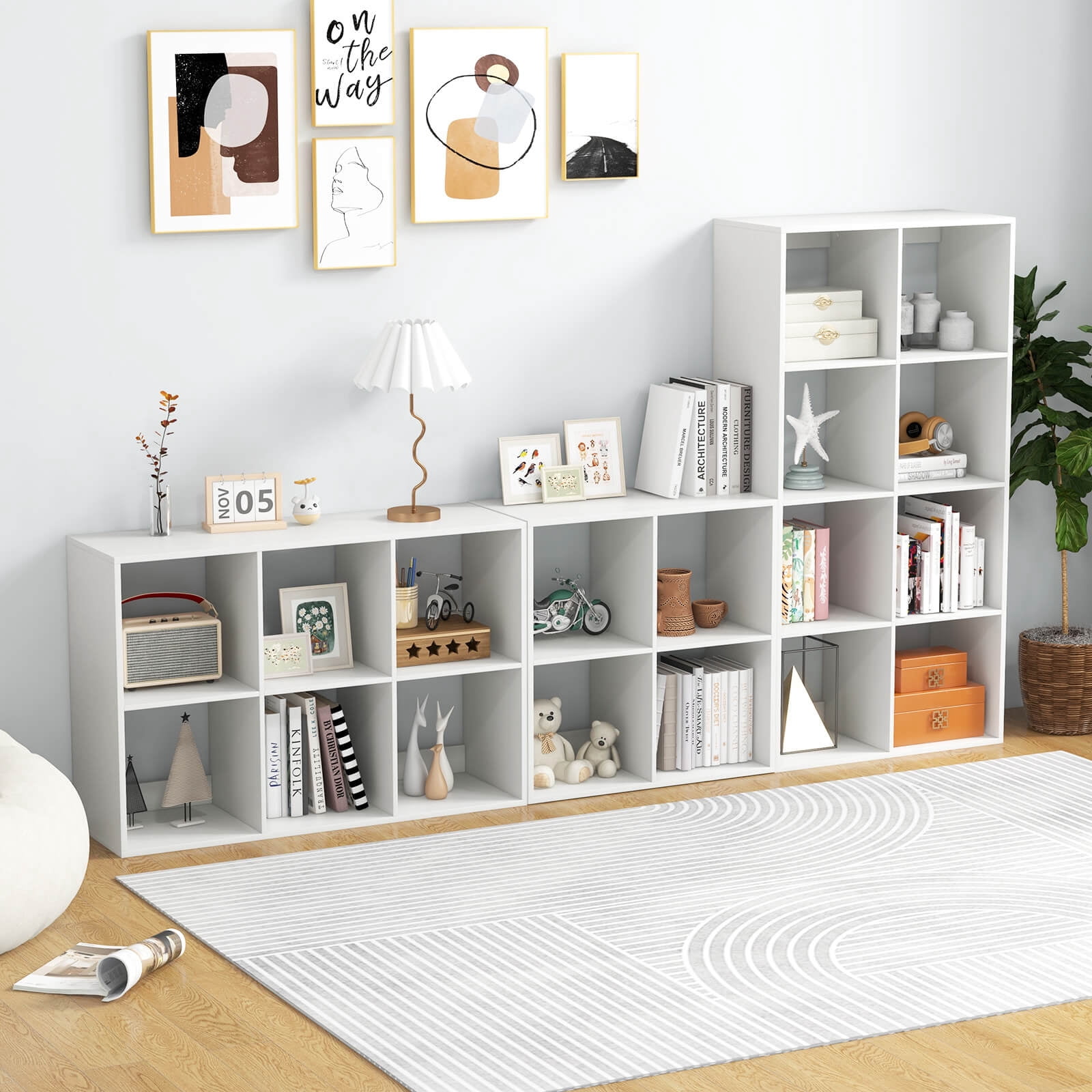 Costway 6-Cube Open Bookshelf with Anti-tip Kits Home Modern Style Storage Shelf for Study White