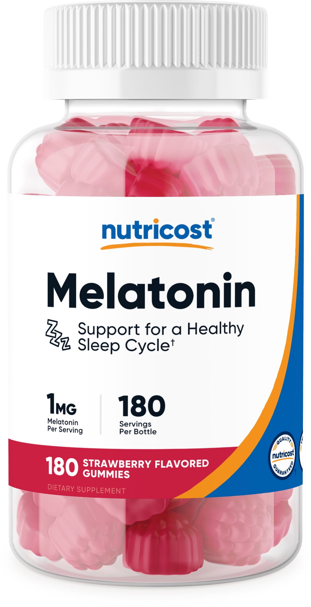 Nutricost Melatonin 1mg, 180 Gummies, Strawberry Flavored - Non-GMO Supplement