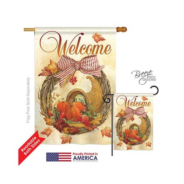 Breeze Decor 13044 Récolte & Couronne de Corne d'Abondance d'Automne Drapeau de Maison d'Impression Verticale Recto-Verso - 28 x 40 Po.