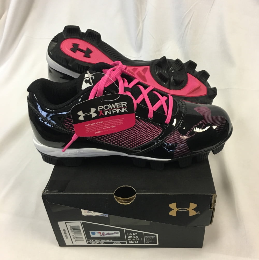 NEW Youth Under Armour Yard Low RM Softball/Baseball Cleats Black/Pink