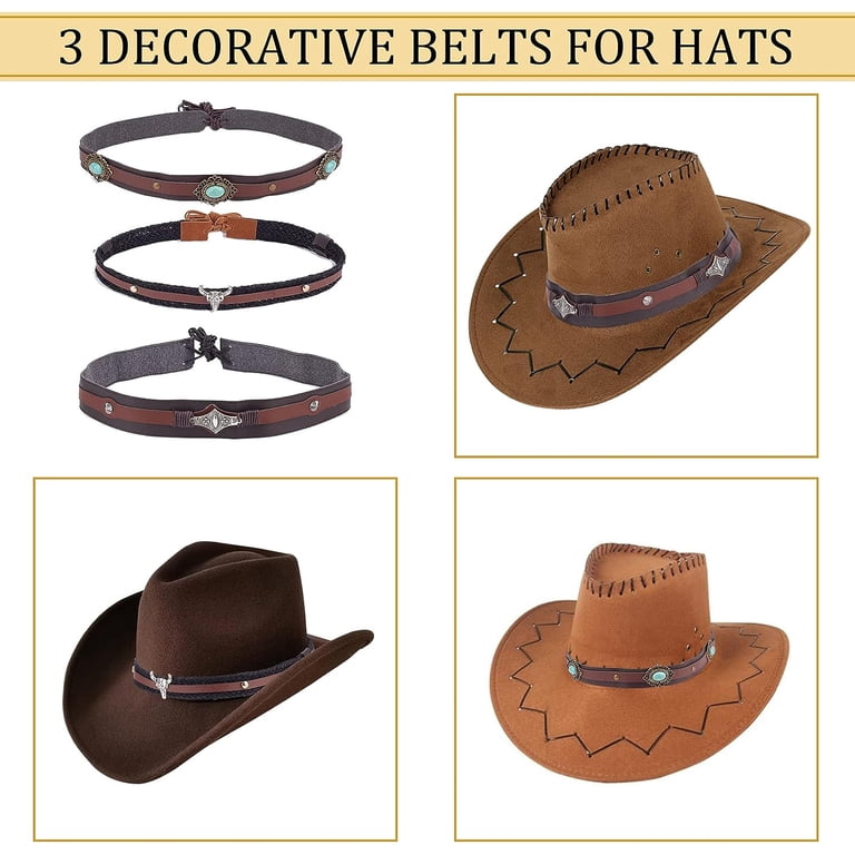 Western Cowboy Hat Straps, 3 Styles Brown PU Leather & Hemp  display picture 2