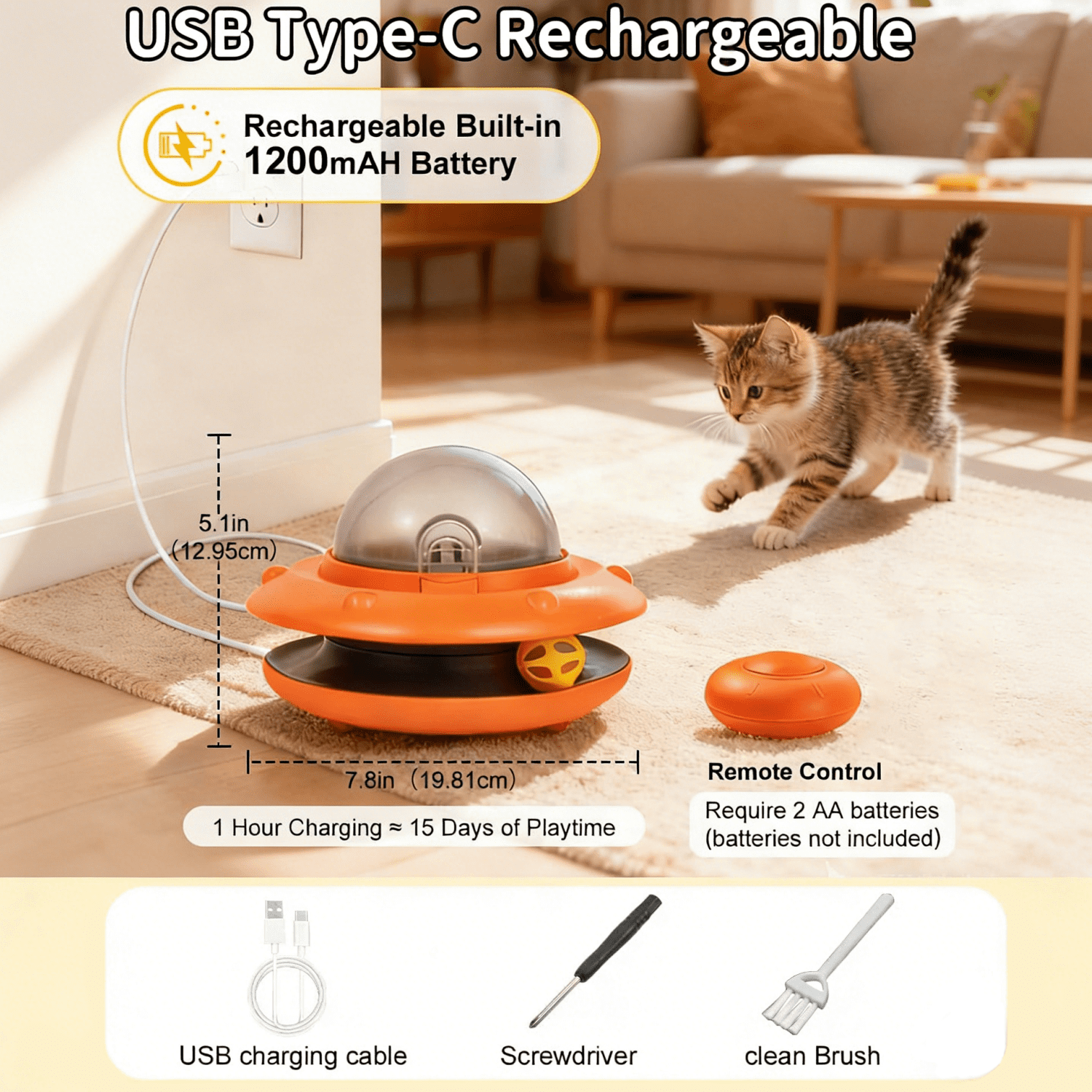 URRU Interactive Cat Toys-Automatic Treat Dispenser Toys with Remote Control for Treat Dispensing,Puzzle Toys for Cats & Dogs,Pets IQ Training Gift, Rechargeable Ball Track Toy Slow Feeder