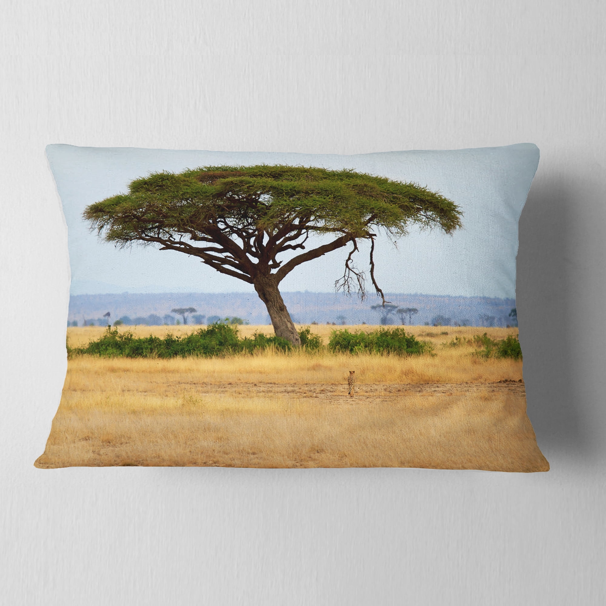 Designart Acadia Tree and Cheetah in Africa - African Landscape Printed Throw Pillow - 12x20