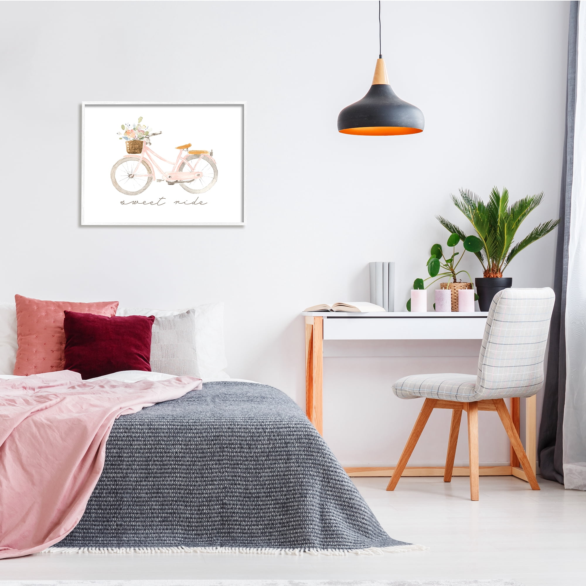 Stupell Industries Sweet Ride Phrase Pink Bicycle Country Flower Basket, 30 x 24, Design by Lanie Loreth