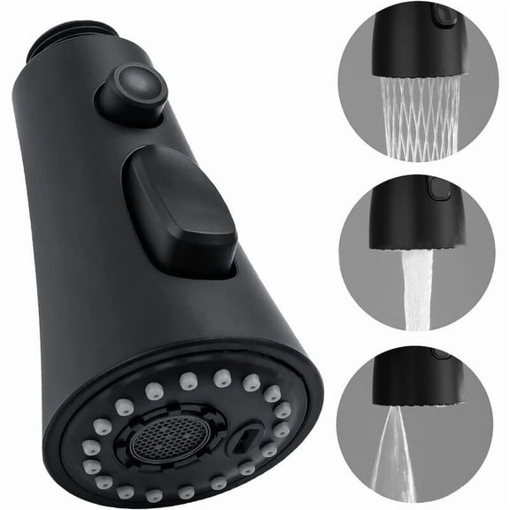 Extractable Kitchen Faucet Spray Head, 3 Modes, G1/2 Connection, Chrome Black, Compatible with Most Brands