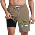 thumbnail image 2 of Fnnxeal Mens Swim Trunks 2-in-1 with Compression Liner Quick Dry Board Shorts Coffee Color Tropical Print Beach Shorts,Size XL, 2 of 6