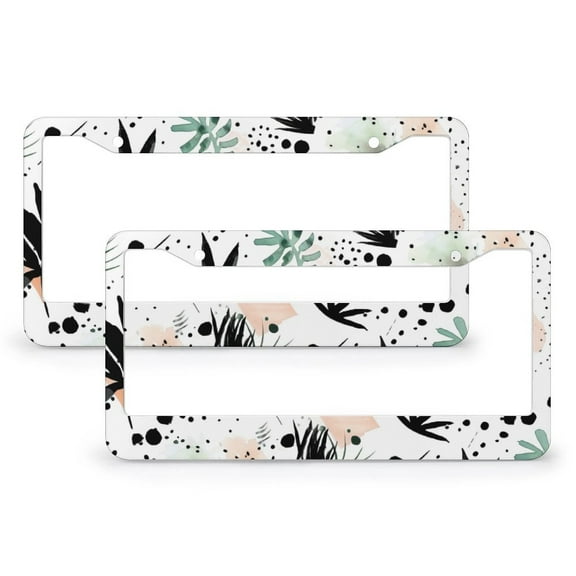 Abstract Leaves And Palm Trees License Plate Cover 2 Pcs Set Tropical Leaves Auto Decorative Frames Cars Protector Cover Holder for Men/Women 2 Holes Quality Aluminum Metal License Plate Frames