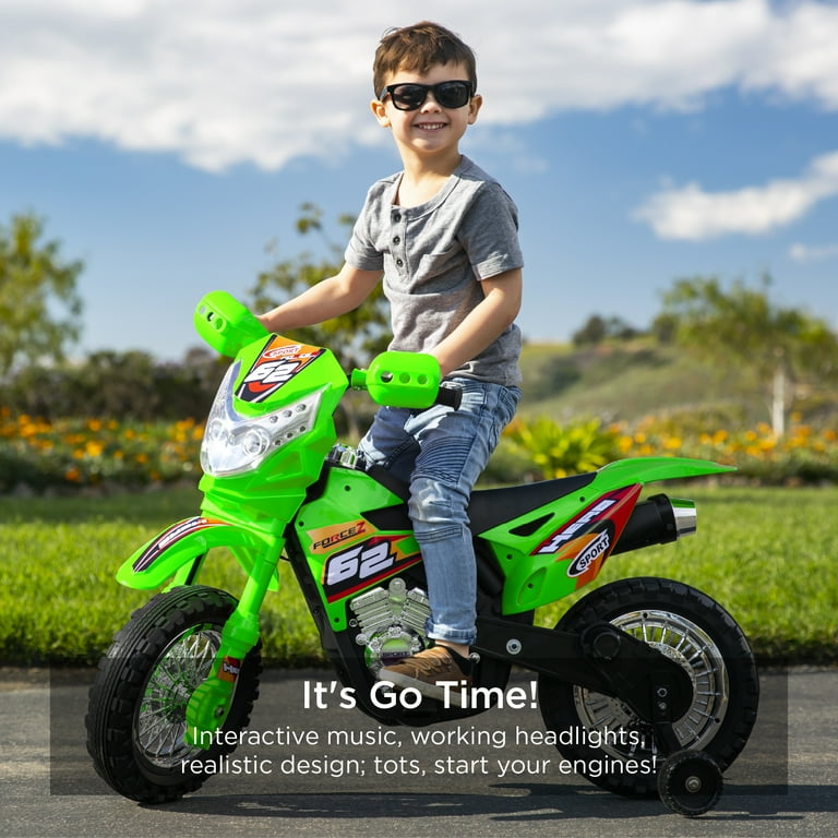 Best Choice Products 6V Kids Electric Battery Powered Ride On Motorcycle w Training Wheels Lights Music Green