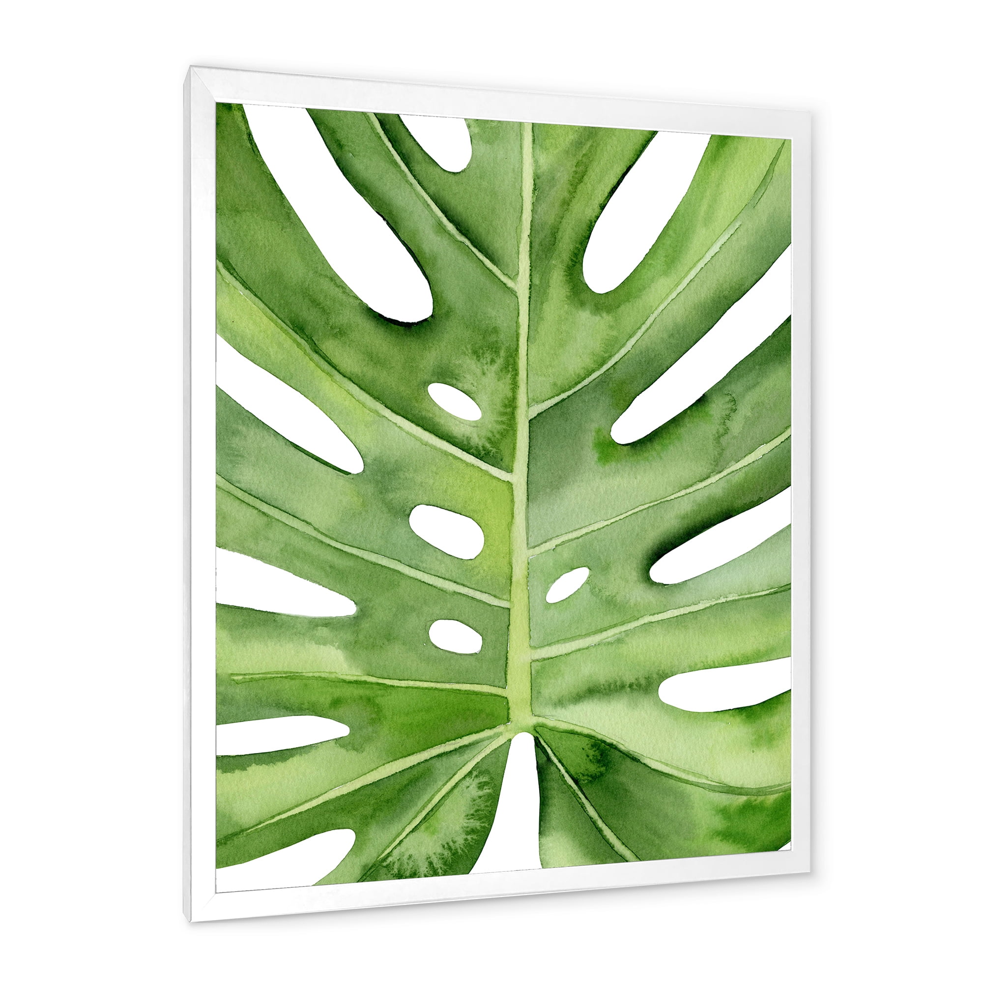 Designart 'Close Up Green Monstera Leaf Tropical Palm' Tropical Framed Art Print