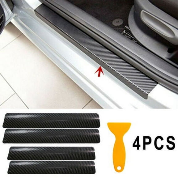 4Pcs 3D Carbon Fiber Car Scuff Plate Door Sill Cover Panel Step Protector Black