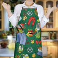 thumbnail image 5 of Green Christmas Santa and Snowman Pattern Apron-Garden Aprons for Women with Pockets-Cotton Linen Waterproof Kitchen Cooking Gardening Aprons Adjustable for Kitchen,Cooking,BBQ and Salon 33"x27", 5 of 7