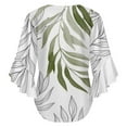 thumbnail image 6 of Sage Green Botanical Women's V-Neck Blouse With 3/4 Ruffled Bell Sleeves Casual Top Ladies Blouses, 6 of 7