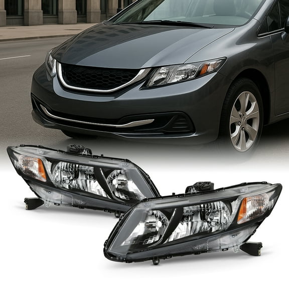 AKKON - Fits 2012 2013 2014 2015 Honda Civic Sedan 12-13 Civic Coupe [Halogen Type] Black Headlights Headlamp Pair Left Right