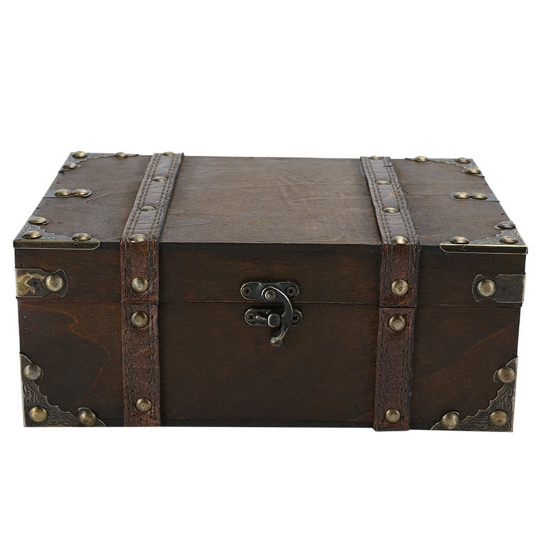 European vintage Wood box with lock storage box rectangle Desktop box  antique wooden jewelry box