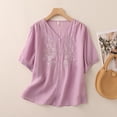 thumbnail image 2 of Tops de Bikini para las Mujeres, Botón Bordado de Verano de Manga Corta con Cuello en V Camiseta para Uso Diario Casual, Tops de Traje de Baño para las Mujeres, 2 of 8