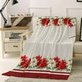 thumbnail image 2 of Christmas Winter Throw Flannel Blanket 32x48In Poinsettia Red Floral Linen Super Soft Cozy Bed Blanket, Lightweight Plush Fuzzy Bed Throw for Bedroom Sofa Couch Living Room, 2 of 4