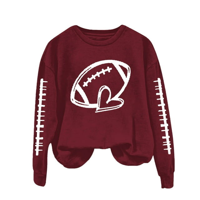 Breezora Chandail Imprimé pour Femmes Col Rond Chandail en Molleton Décontracté avec Design Thème Sport Manches Longues Coupe Ample Confort Taille G Vin