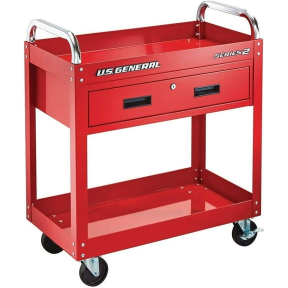 30 in. Large 350 lb. Capacity Glossy Red Service Cart With Locking Drawer Special by US General