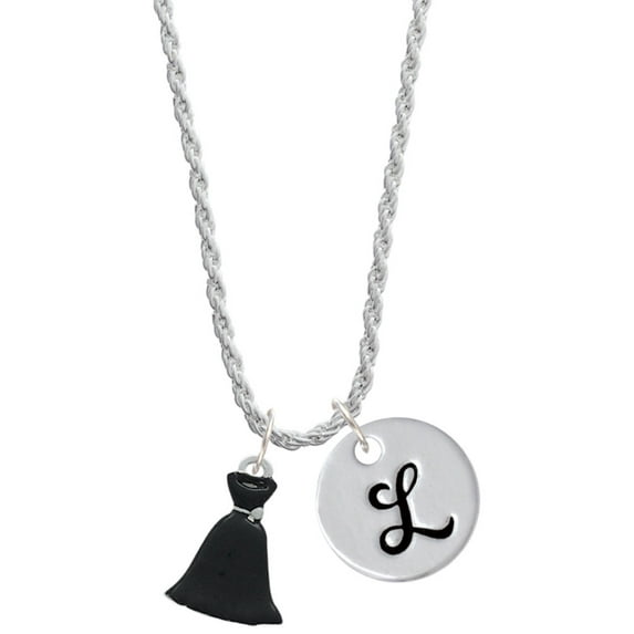 Delight Jewelry Black Dress Silvertone Script Initial Disc - L - Charm Necklace, 20"+3"