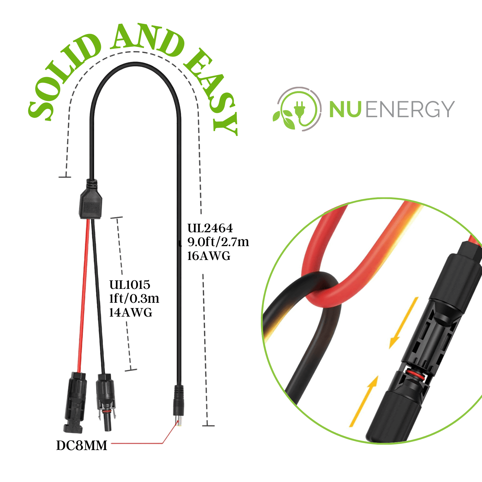 The Original 10 Feet 16AWG Solar Extension Copper Cable System with Female & Male Panel Connector to DC8mm Adapter Extension Wire Solar Power Kit Tool Power Solar Generator