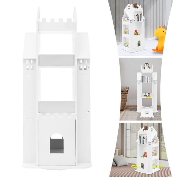 Miumaeov Rotating Bookcase Bookshelf Study Room Storage Rack Display Stand Floor Standing Castle-shape Book Shelf