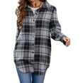 thumbnail image 4 of Seyurigaoka Women Plaid Shirt, Button-down Color Block Long Sleeve Lapel Shacket, 4 of 9