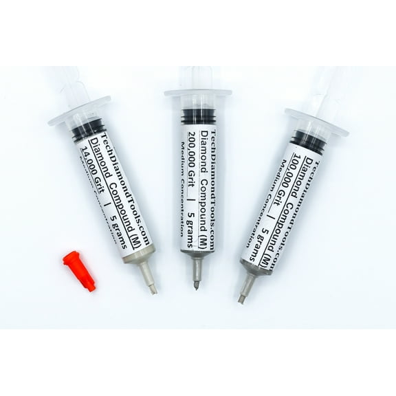 TechDiamondTools Diamond Polish Paste Set of 3 Syringes X 5 Grams (M), Diamond Polish Compound, Sizes 14000 100000 200000 Grit, Mesh with Medium - 25% Concentration of Diamond Powders