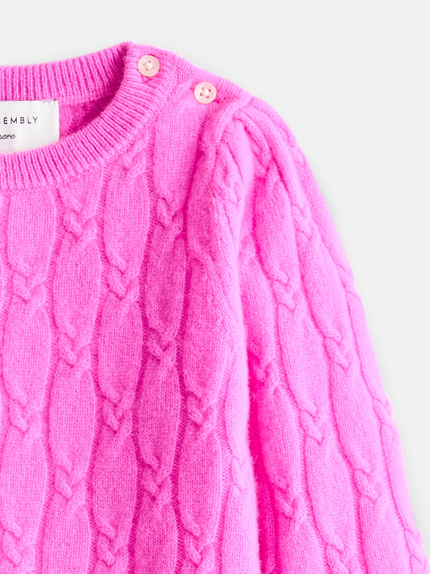 Free Assembly Baby Girls' Cashmere Cable Knit Sweater with Puff Sleeves, Sizes 6/9M-18M