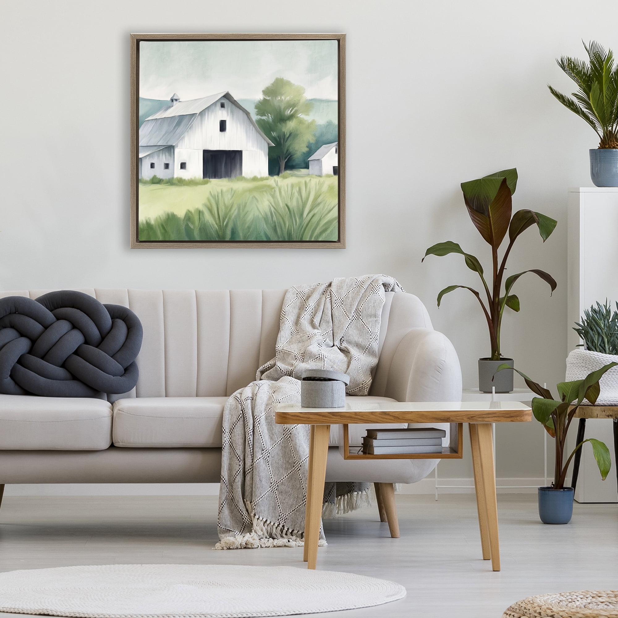 Stupell Industries Farm Home White Barn Brown Framed Floater Canvas Wall Art, design by Kim Allen