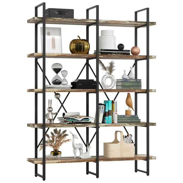 Ironck Double Wide 5 Tier Open Bookcase, 48 Inch High Bookcase