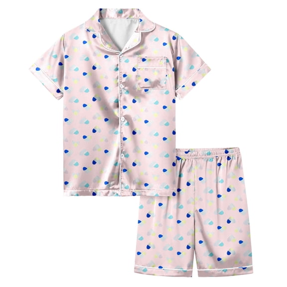 Teen Satin Pajamas for Girls Valentines Pjs Short Sleeve Heart Button Down Sleep Shirt Pajamas 10-11 Years Girls