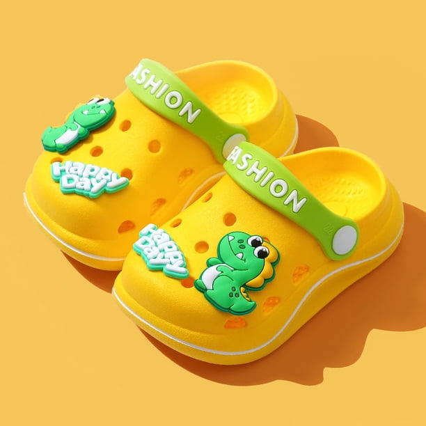 Zapatos de cueva para niños, sandalias de verano Baotou para interiores, antideslizantes, con fondo suave, dibujos animados, dinosaurio, niño y bebé