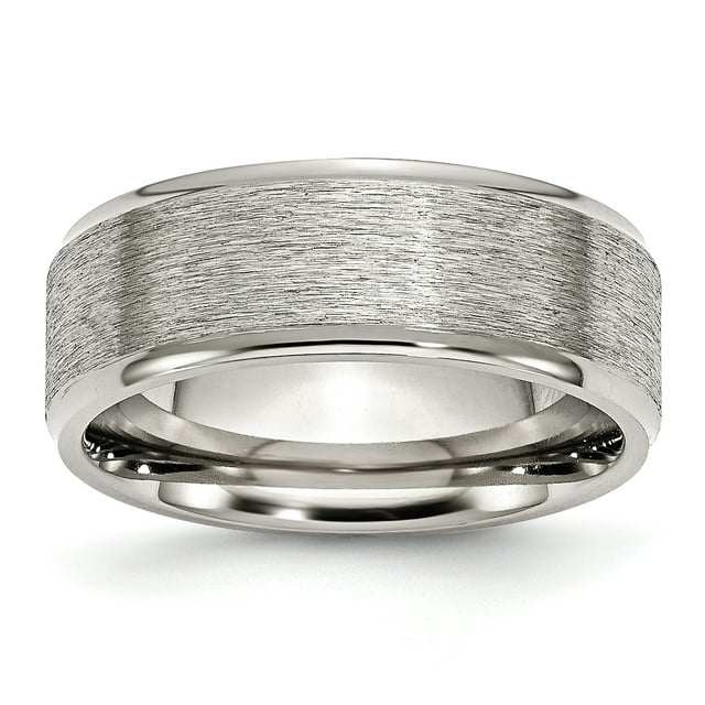 Stainless Steel Ridged Edge 8mm Brushed and Polished Band Ring 11 Size