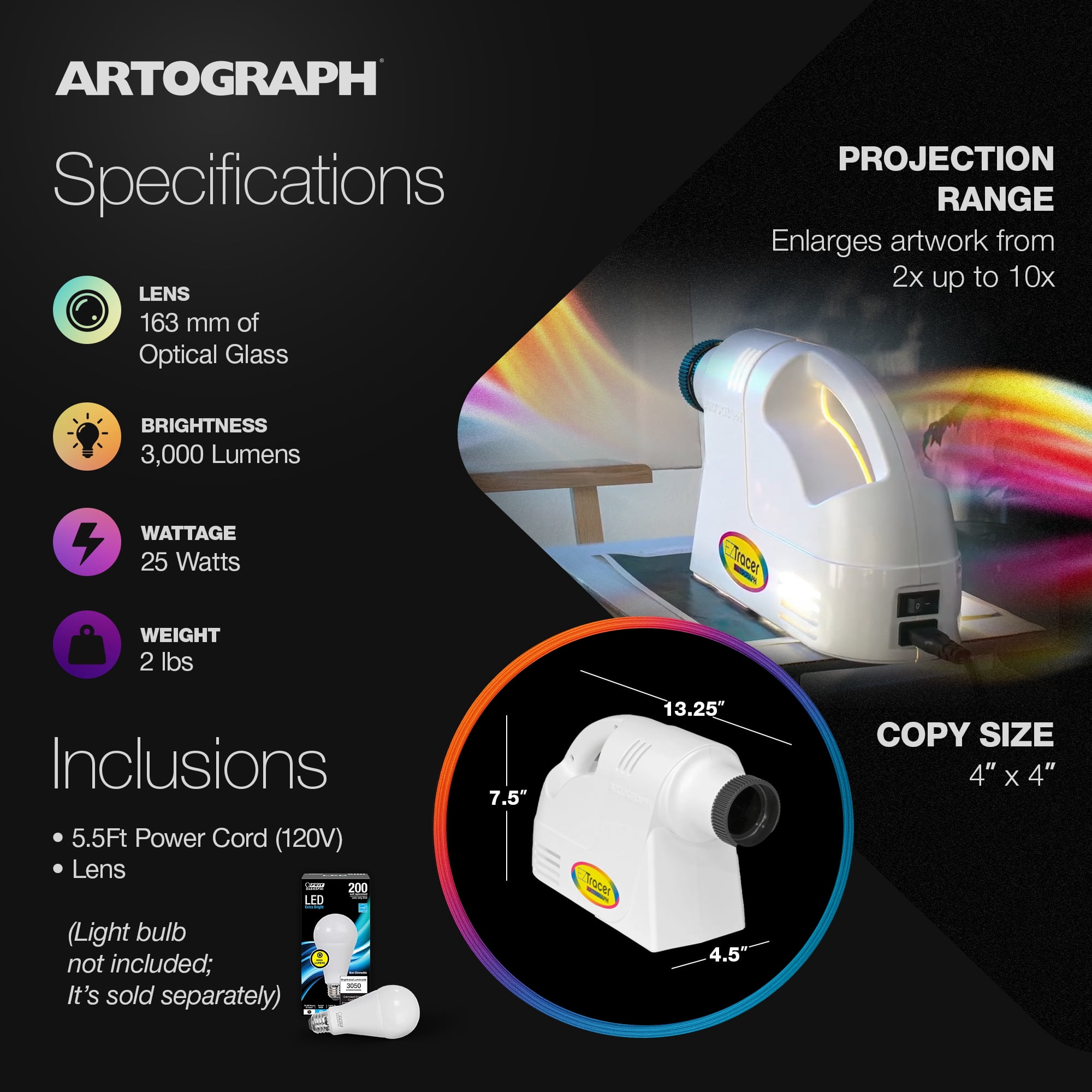 Artograph EZ Tracer Opaque Art Projector, Picture Enlarger + 25 Watt LED Bulb