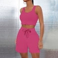 thumbnail image 3 of CILENON Lounge Set Women's Casual Suit Solid Short Tight Round Neck Vest Sport Pocket Shorts Women Sets 2 Piece Outfits Summer Outfits for Women 2024 Trendy (Hot Pink,XXL), 3 of 4