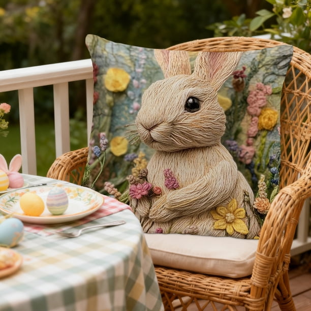 CaiYueKe Easter Bunny Egg Pillow Cover - Decorative Throw Pillow Case for Sofa Bed Chair Home Decor, Soft Breathable Washable Hypoallergenic Spring Holiday Decoration
