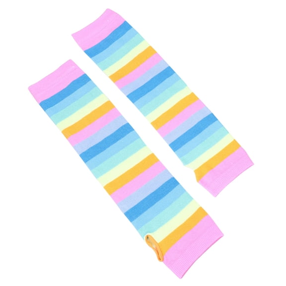 MLINS 2 Pairs Pink Fashion Cuff Stripe Arm Sleeves Cosplay Gloves Rainbow Color Arm Guard Cover Performance Dress up Accessaries