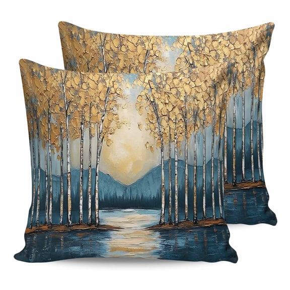 Pillow Covers 20x20 Set of 2, Blue Yellow Forest Throw Pillow Covers Decorative Couch Cushion Cover, Modern Oil Painted Contemporary Microfiber Soft Square Pillowcases for Bedroom Living Room Sofa