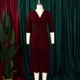 thumbnail image 3 of AURA Women’s Pleated Midi Dress Suit Collar High Waist Three Quarter Sleeve Solid Color S XXXL, 3 of 7