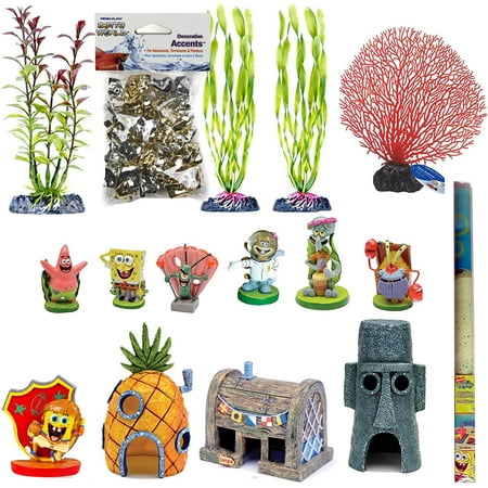 Penn-Plax Spongebob Squarepants Officially Licensed 16 Piece Gift Set for 10 Gallon Aquariums