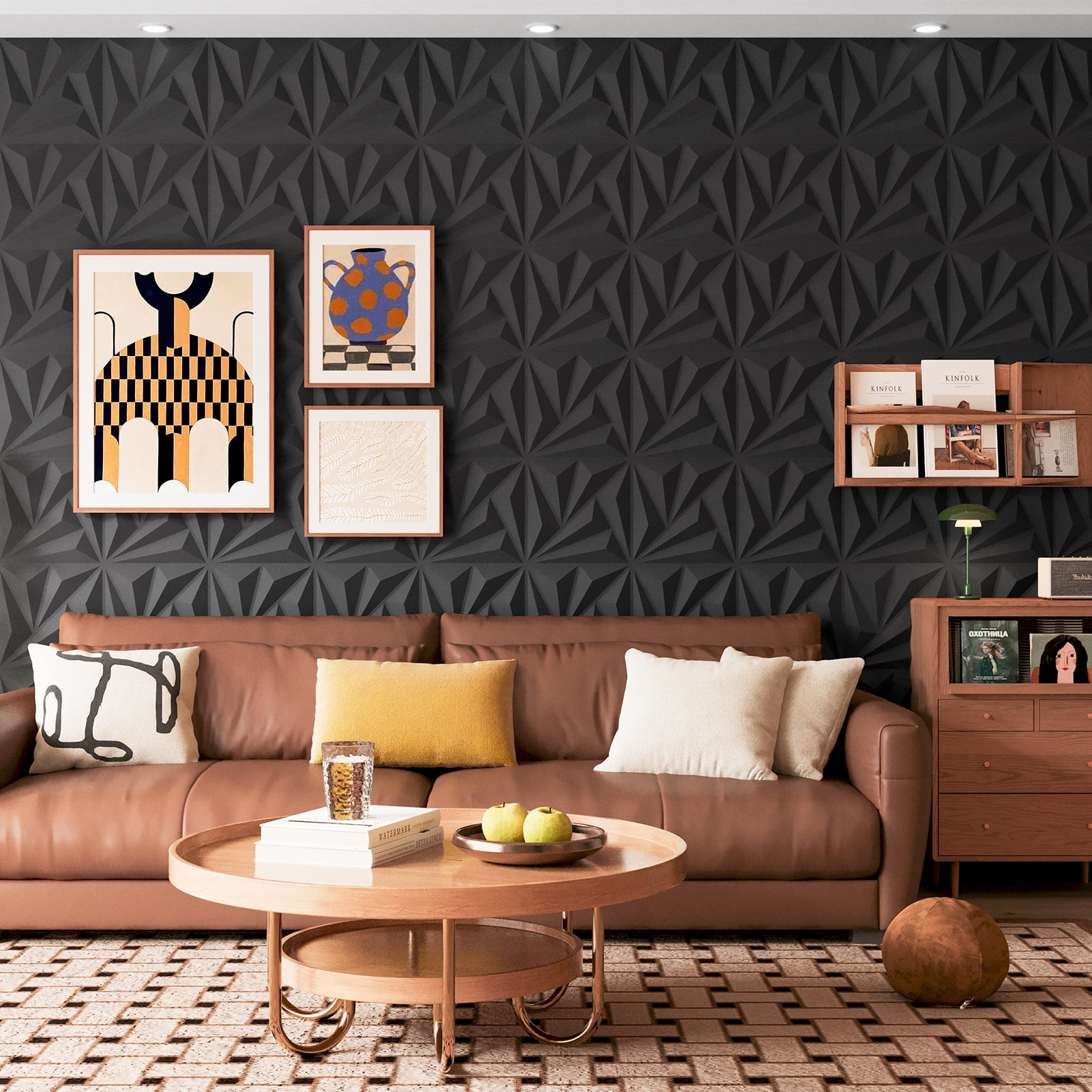 20PCS 11.8'' x 11.8'' 3D Wall Panels for Interior Wall Decor,Black Diamond Textured Accent PVC Wall Paneling for Gaming,Living Room,TV Wall Background,19.3sq.ft.